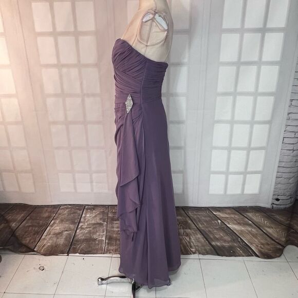 Bill Levkoff Purple Strapless Sweetheart Neck Pleated Bridesmaid Dress Size 6 - Picture 6 of 8